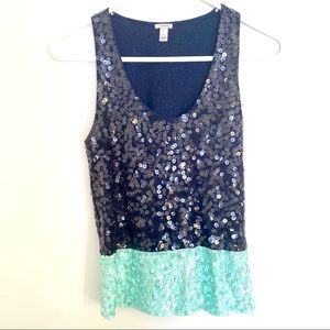 J Crew Navy Mint Sequin Sleeveless Top XS